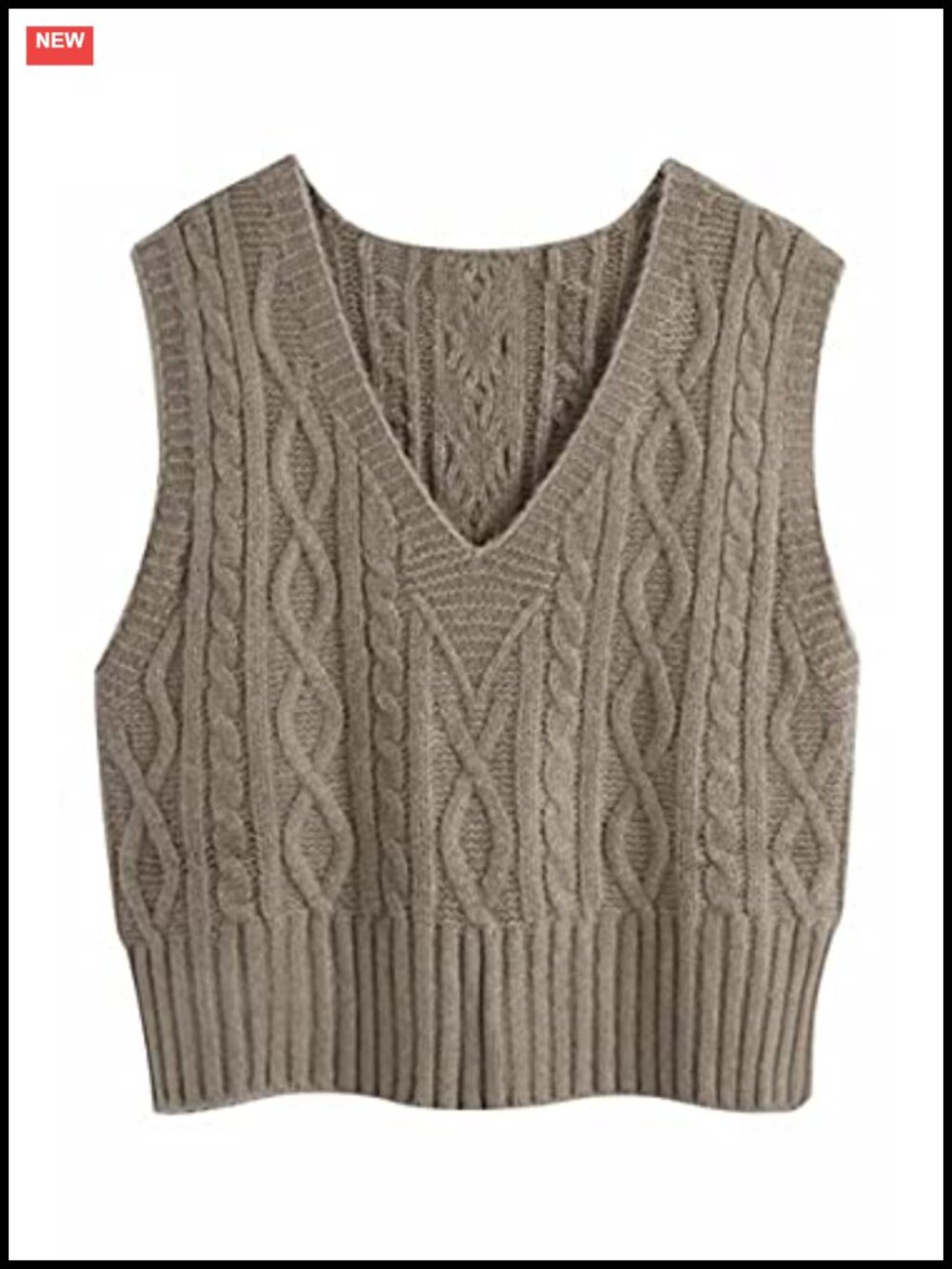 Aoysky Cable Knit Sweater Vest V-Neck Sleeveless Loose Fit Pullover